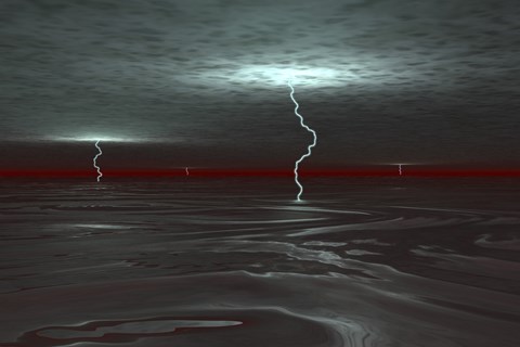Framed view below the Gas Clouds of Jupiter&#39;s Atmosphere, across a Sea of Liquid Hydrogen Print