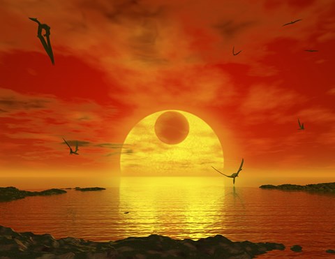 Framed Flying life Forms Grace the Crimson Skies of the Earth-like Extrasolar Planet Gliese 581 C Print