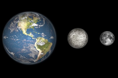 Framed Artist&#39;s Concept of the Earth, Mercury, and Earth&#39;s moon to Scale Print