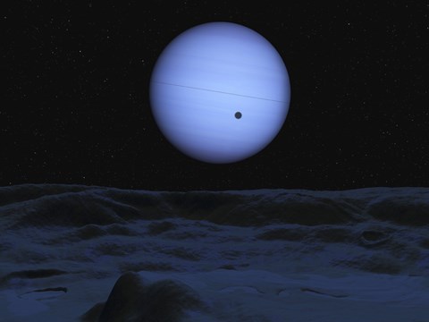Framed Artist&#39;s concept of Neptune as seen from its largest moon Triton Print