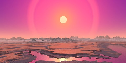 Framed Artist&#39;s concept of a Red Giant over a Hypothetical Planet Print