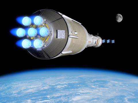 Framed Phobos Mission Rocket Ignites its Chemical Thrusters Print