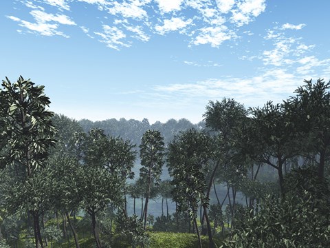 Framed Calamites and Drepanophycus Populate Lowlands near the Brackish Waters of an Inland sea Print