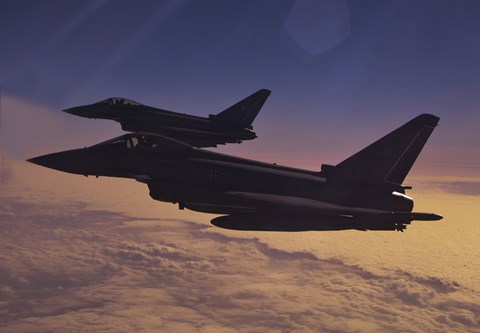 Framed Two German Air Force Eurofighter Typhoon&#39;s at Sunset Print