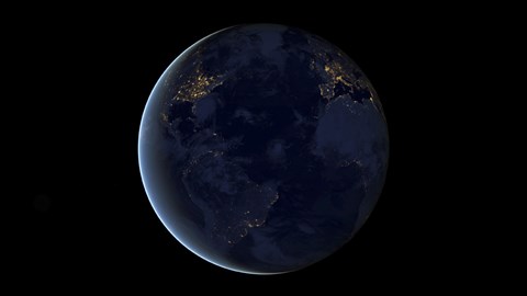 Framed Digital Composite of Earth&#39;s City Lights at Night, Centered over the Atlantic Ocean Print