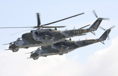 Framed Czech Air Force Mi-24 Hind Helicopters Print