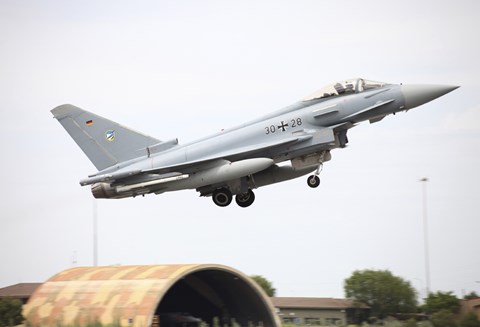 Framed German Eurofighter taking off from Albacete Airfield, Spain Print