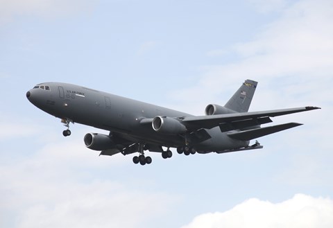 Framed KC-10 Extender Tanker Aircraft Prepares for Landing Print