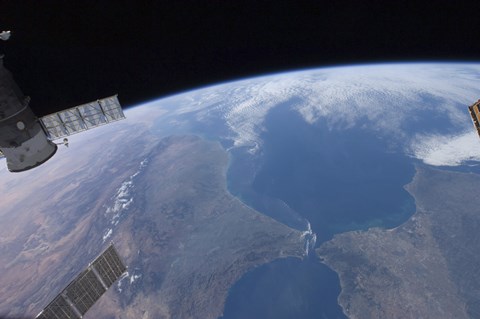 Framed View from Space of Morocco and Spain Print