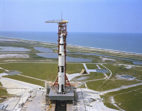 Framed Aerial view of the Apollo 15 Spacecraft on its Launch Pad Print