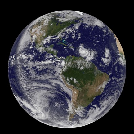 Framed Full Earth showing two Tropical storms Forming in the Atlantic Ocean Print