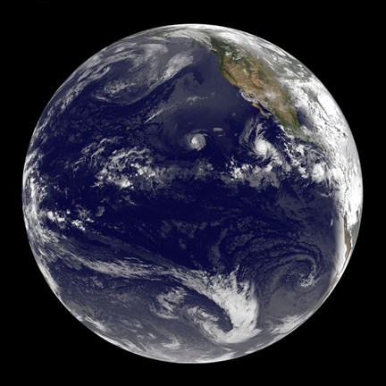 Framed View of Earth Showing Three Tropical Cyclones in the Pacific Ocean Print
