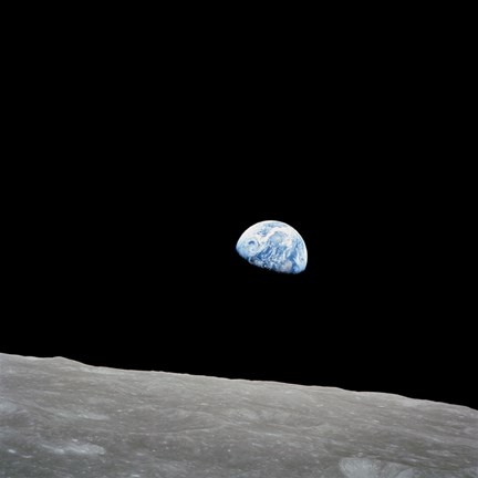 Framed Earth Rising Above the Lunar Horizon Print