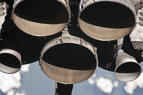 Framed Close-up view of the Three Main Engines of Space Shuttle Discovery Print