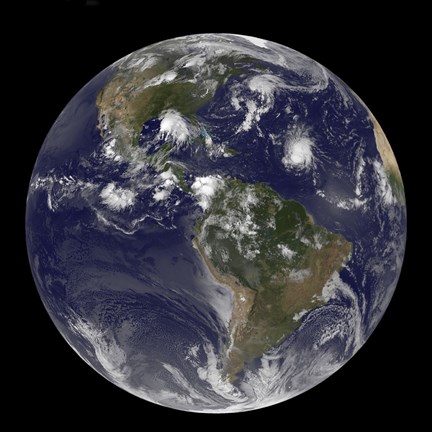 Framed Full Earth Showing Tropical Storms in the Atlantic Ocean Print