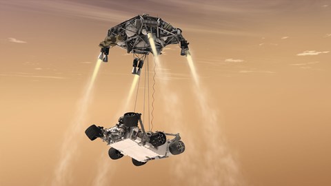 Framed Sky Crane Maneuver During the Descent of NASA&#39;s Curiosity Rover Print