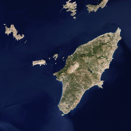 Framed Satellite Image of the Greek island of Rhodes in the Aegean Sea Print