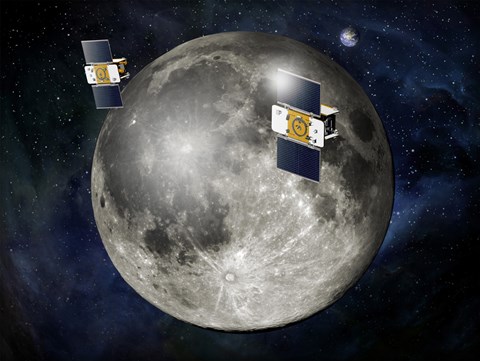 Framed Artist&#39;s Concept of Twin GRAIL Spacecraft Orbiting the Moon Print