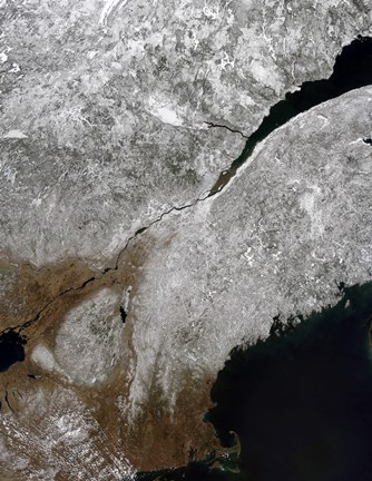 Framed Satellite view of a Frosty Landscape Across Northern New England and Eastern Canada Print