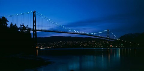 Framed Lions Gate bridge at night, Burrard Inlet, Vancouver, British Columbia Print