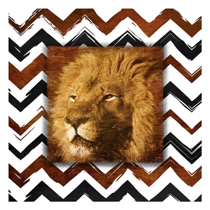 Framed Lion with Chevron Border Print