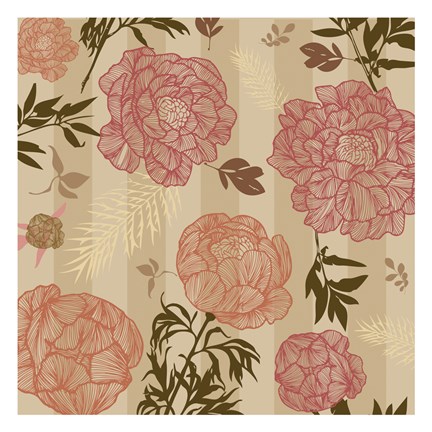 Framed Vintage Floral Stripe set 01 Print