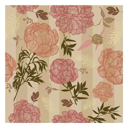 Framed Vintage Floral Stripe set 02 Print