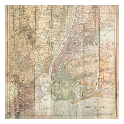 Framed NY Map On Wood Print