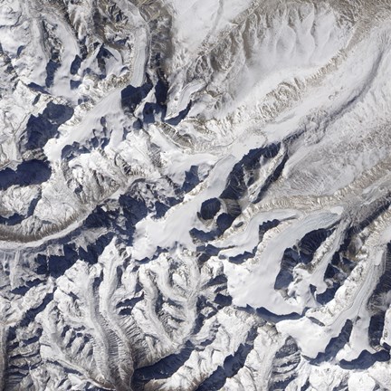 Framed Satellite view of a Himalayan Glacier Surrounded by Mountains Print