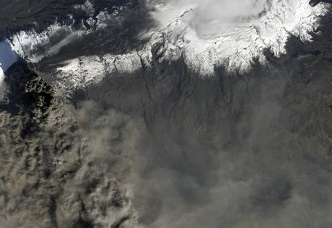Framed Satellite view of an Ash Plume Rises from Iceland&#39;s Eyjafjallajokull Volcano Print