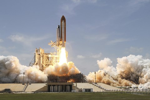 Framed Space Shuttle Atlantis Lifting off From Launch Pad 39A at the Kennedy Space Center in Florida Print