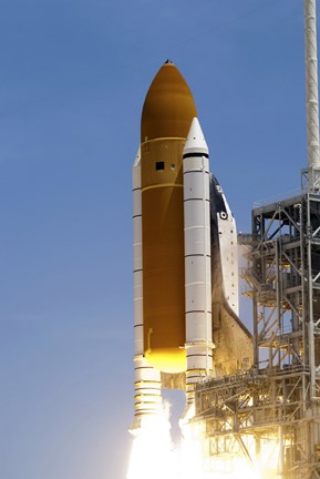 Framed Atlantis&#39; Twin Solid Rocket Boosters Ignite to Propel the Spacecraft Off Kennedy Space Center&#39;s Launch Pad 39A Print