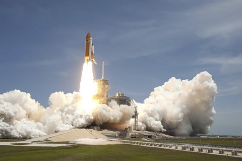 Framed Space shuttle Atlantis rumbles the Space Coast as it lifts off from Kennedy Space Center&#39;s Launch Pad 39A Print