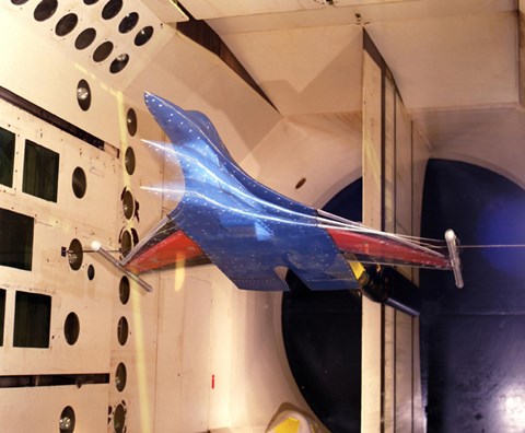 Framed Active Flexible Wing Model Undergoing Tests in a Wind Tunnel Print