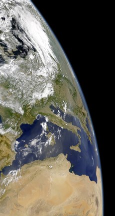 Framed View of the Western Mediterranean with Visible Smoke in the Balkans and Dust from the Sahara desert Print