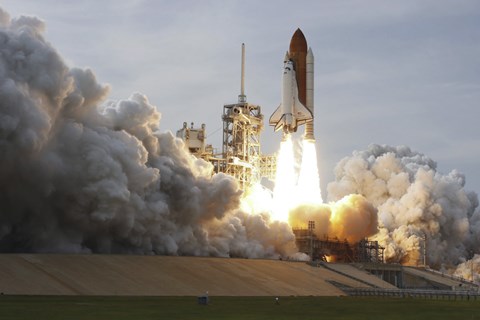 Framed Space Shuttle from Kennedy Space Center Takes Off Print