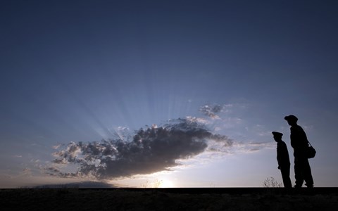 Framed Russian Security Patrol the Railroad Tracks Print