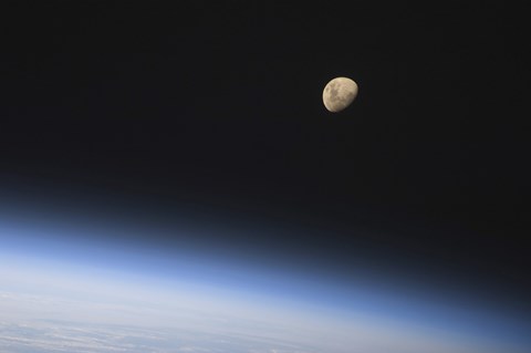 Framed Gibbous Moon Visible above Earth&#39;s Atmosphere Print