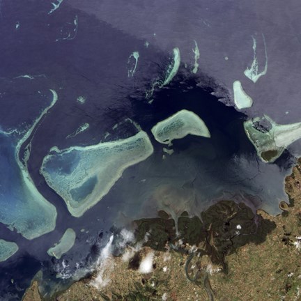 Framed Deep Green Forest on Land and the Delicate Turquoise Coral Reef in the Ocean of Viti Levu, Fiji Print
