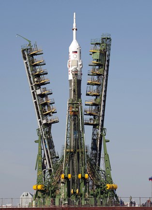 Framed Launch Scaffolding is Raised into place around the Soyuz Rocket Print