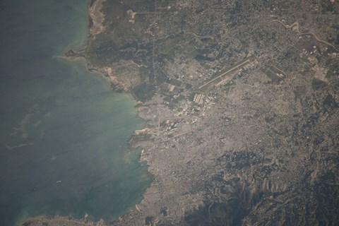 Framed Aerial view of the Port-au-Prince area of Haiti Print