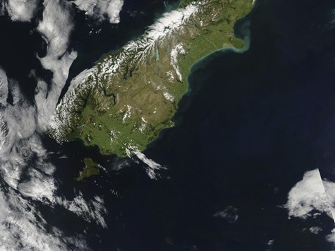 Framed Satellite view of Most of the South Island of New Zealand Print