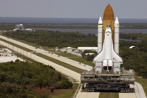 Framed Space Shuttle Discovery Resting on the Mobile Launcher Platform Print
