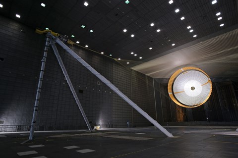 Framed Parachute Undergoes Flight-Qualification Testing inside a Wind Tunnel Print