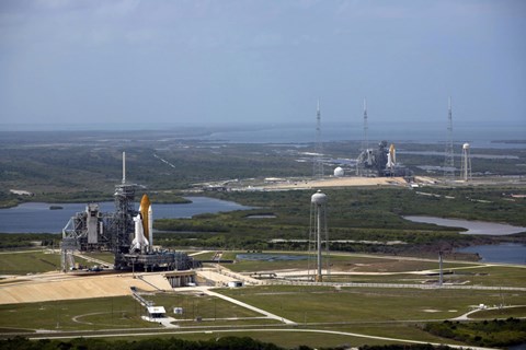 Framed Space Shuttle Atlantis on Launch Pad 39A is Accompanied by Space Shuttle Endeavour on Launch Pad 39B Print