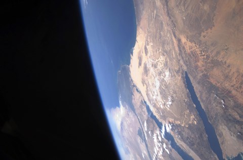 Framed High Oblique Scene looking toward the Sinai Peninsula and the Mediterranean Sea Print