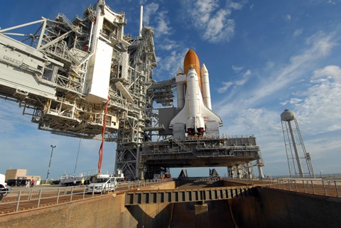 Framed view Space Shuttle Atlantis on Launch Pad 39A at the Kennedy Space Center Print