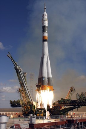 Framed Soyuz TMA-13 Spacecraft Launches from the Baikonur Cosmodrome in Kazakhstan Print