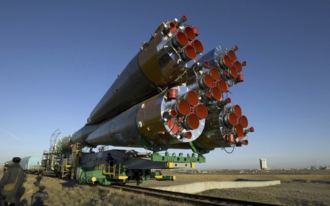 Framed Soyuz Rocket is Rolled out to the Launch Pad at the Baikonur Cosmodrome in Kazakhstan Print