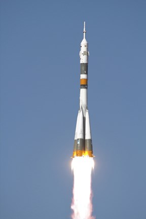 Framed Soyuz TMA-12 Spacecraft Lifts Off into a Cloudless Sky Print